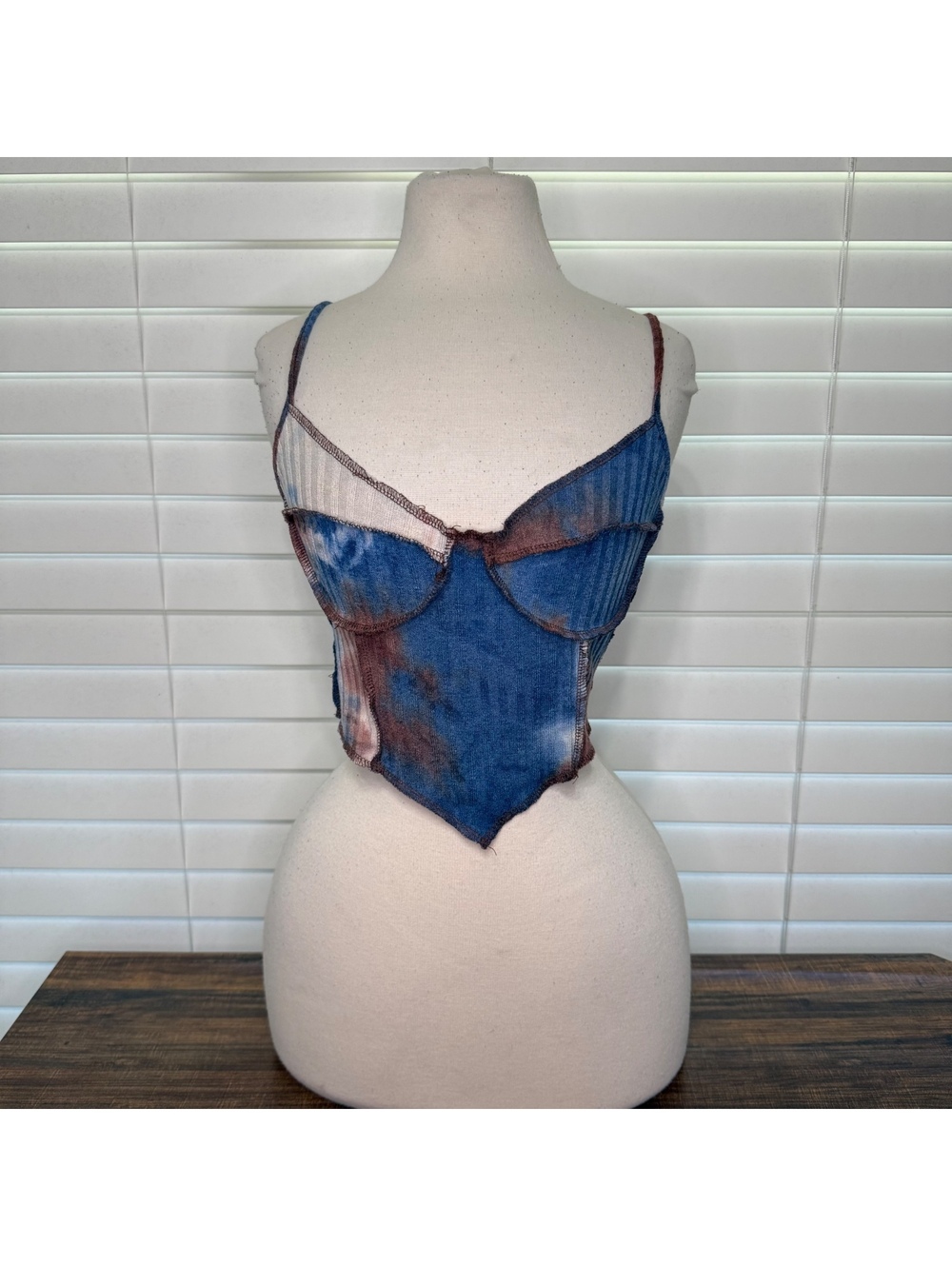 Tie-Dye Ribbed Crop Tank Top with Adjustable Straps